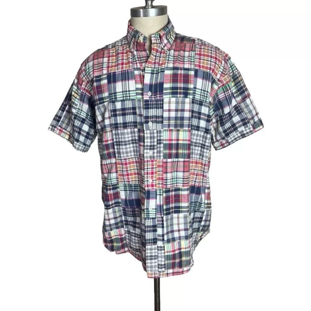 Vintage Ralph Lauren Blake Shirt Madras Plaid Men's L Button Front Short Sleeve